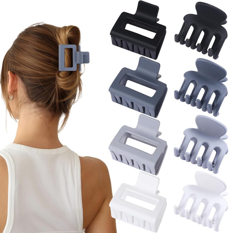 USDNICE Medium Hair Clips Combination 2 Styles Small Claw Clips for Thin Hair 8 Pcs Matte Non-slip Rectangle Jaw Clips Square Hair Accessories for Women and Girls (Grey) - Image 2